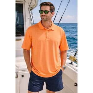 Bass Pro World Wide Sportsman Orange Polo 2XL XXL Fishing Shirt Vented PFG Mesh